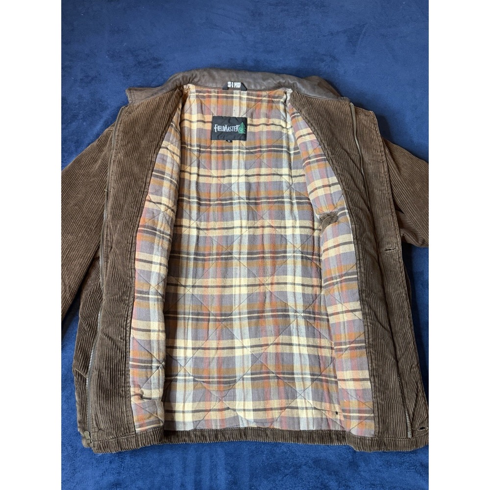Fieldmaster Mens Brown Corduroy Flannel Lined Jacket Leather Trim Size M
